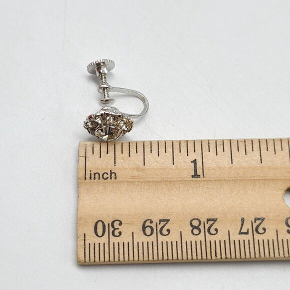 Vintage Coro Screw Back Clip Earrings With Clear Rhinestones Silver Tone Metal - Picture 4 of 4